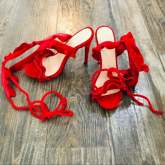 Red Stilettos with wrap around ankle - Picture 4 of 7